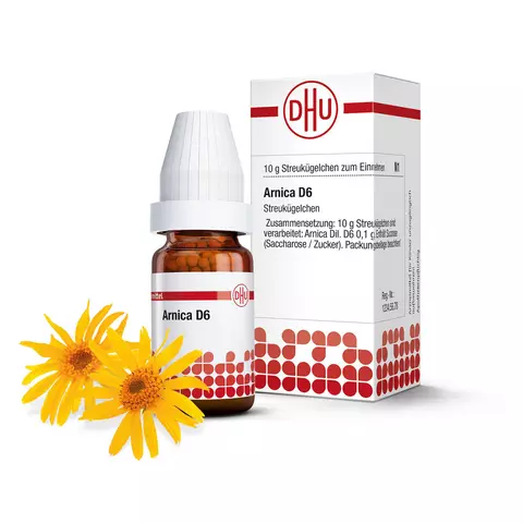 Arnica Produktabbildung mit Arnica Pflanze